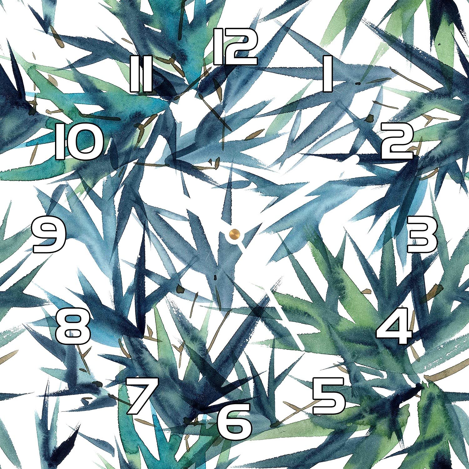 Horloge en verre 30x30 cm feuilles turquoises de palmiers pour deco salon