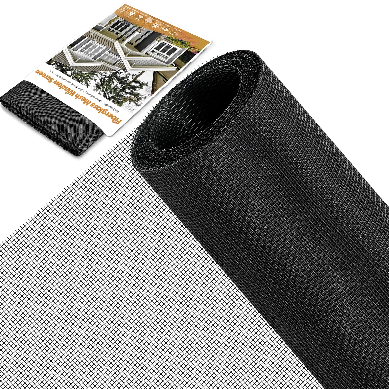 HOFUDON Upgrades Fliegengitter Meterware 150x300cm – Reißfestes & Zuschneidbares Fiberglas Fliegennetz, UV-beständig, Extra Stabilität, Schutz gegen Mücken für Fenster, Balkontür und Türen Schwarz