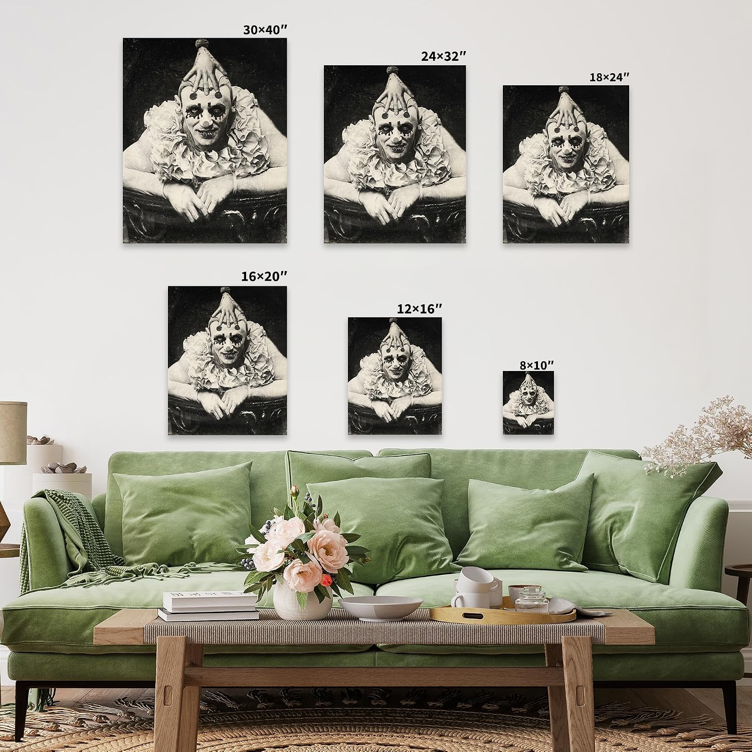 Poster Master Scary Clown Canvas - Retro Circus Print - Halloween Art - Freak Show Art - Gift for Men & Women - Gothic Wall Decor for Bedroom, Living Room or Office - 8x10 STRETCHED Canvas
