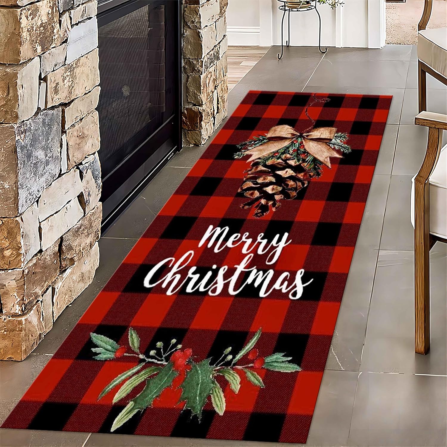 Pinecone Christmas Tree Rugs Runner for Hallways, 2x6ft