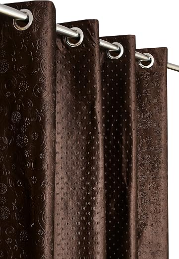 HOME UTSAV Embossed Pyramid Solid Punching Heavy Curtains for Window 5 Feet, Pack of 1, Brown