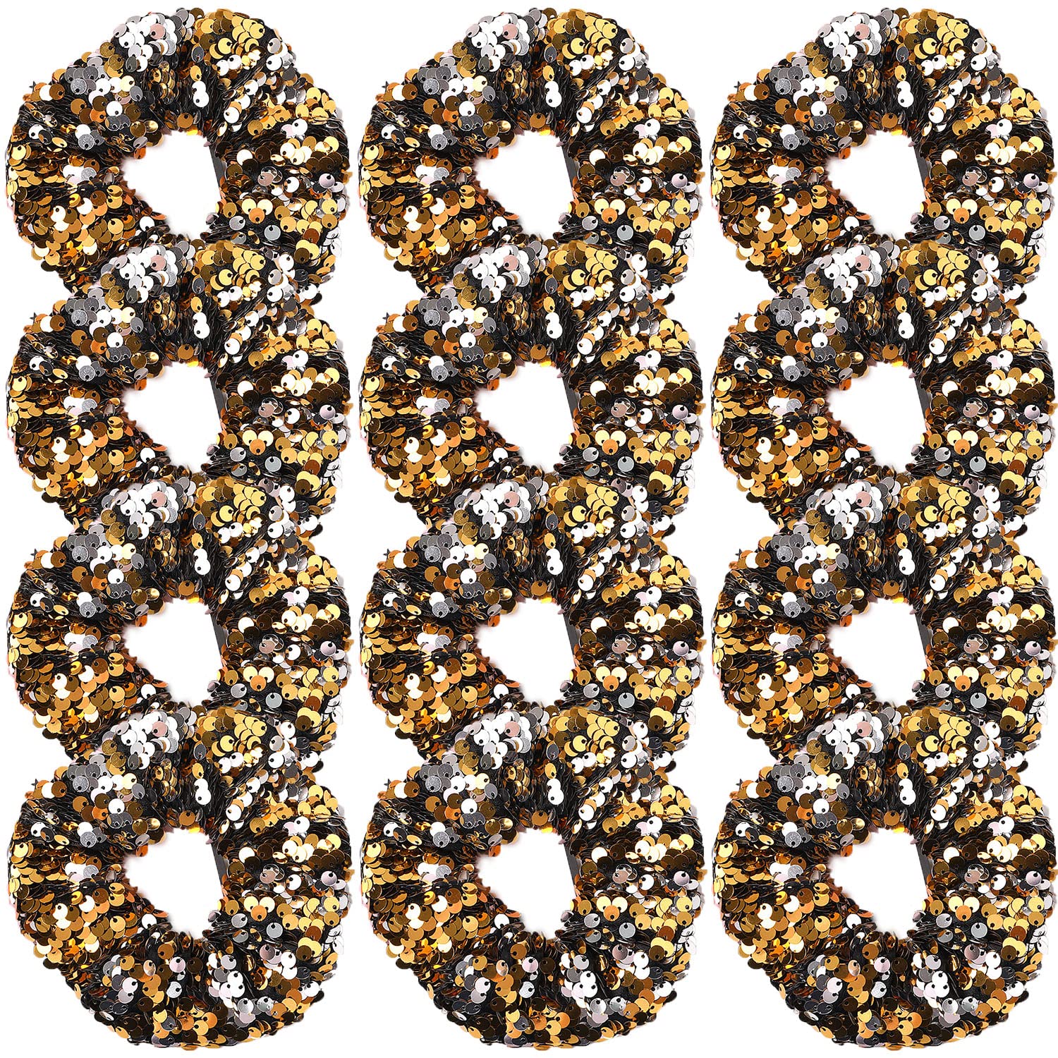 Jeffan12 Pcs Sequin Hair Scrunchies Hair Bobbles Metallic Elastics Ponytail Holders Hair Wrist Ties Bands Cloth Scrunchies for Show Gym Dance Party Club Girl Women (Gold)