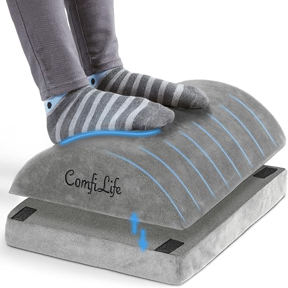 ComfiLife Foot Rest for Under Desk at Work Adjustable Height Memory Foam Foot Stool for Under Desk, Office Chair & Gaming Chair Ergonomic Footrest for Back & Hip Pain Relief (Gray)