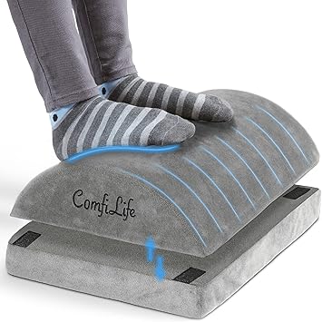 ComfiLife Foot Rest for Under Desk at Work Adjustable Height Memory Foam Foot Stool for Under Desk, Office Chair & Gaming Chair Ergonomic Footrest for Back & Hip Pain Relief (Gray)