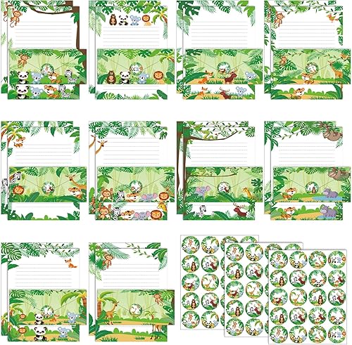 Miniatura 12 de TaoBary Juego de 160 piezas de papel de papelería, 50 papeles de papelería de doble cara con 50 sobres a juego y 60 calcomanías de puntos redondos,