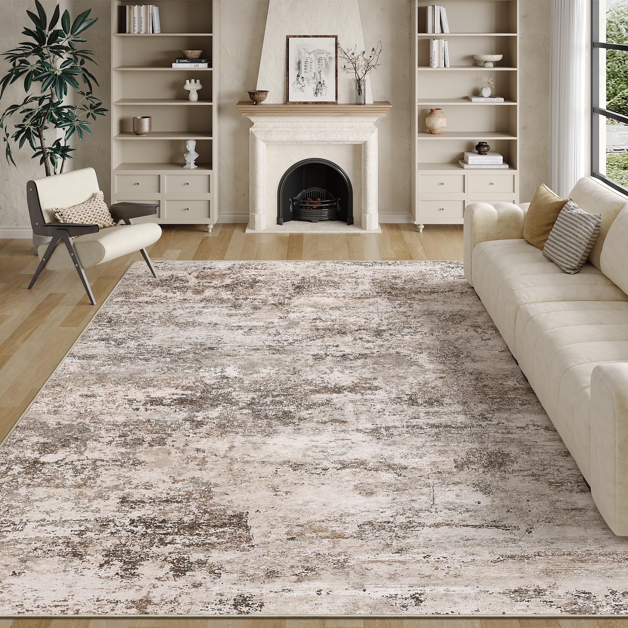 Cochyean Area Rugs 4x6 - Washable Rug for Living Room, Ultra-Thin Abstract Rug, Indoor Non-Slip Rug for Bedroom, Stain Resistant Large Area Rug, Super