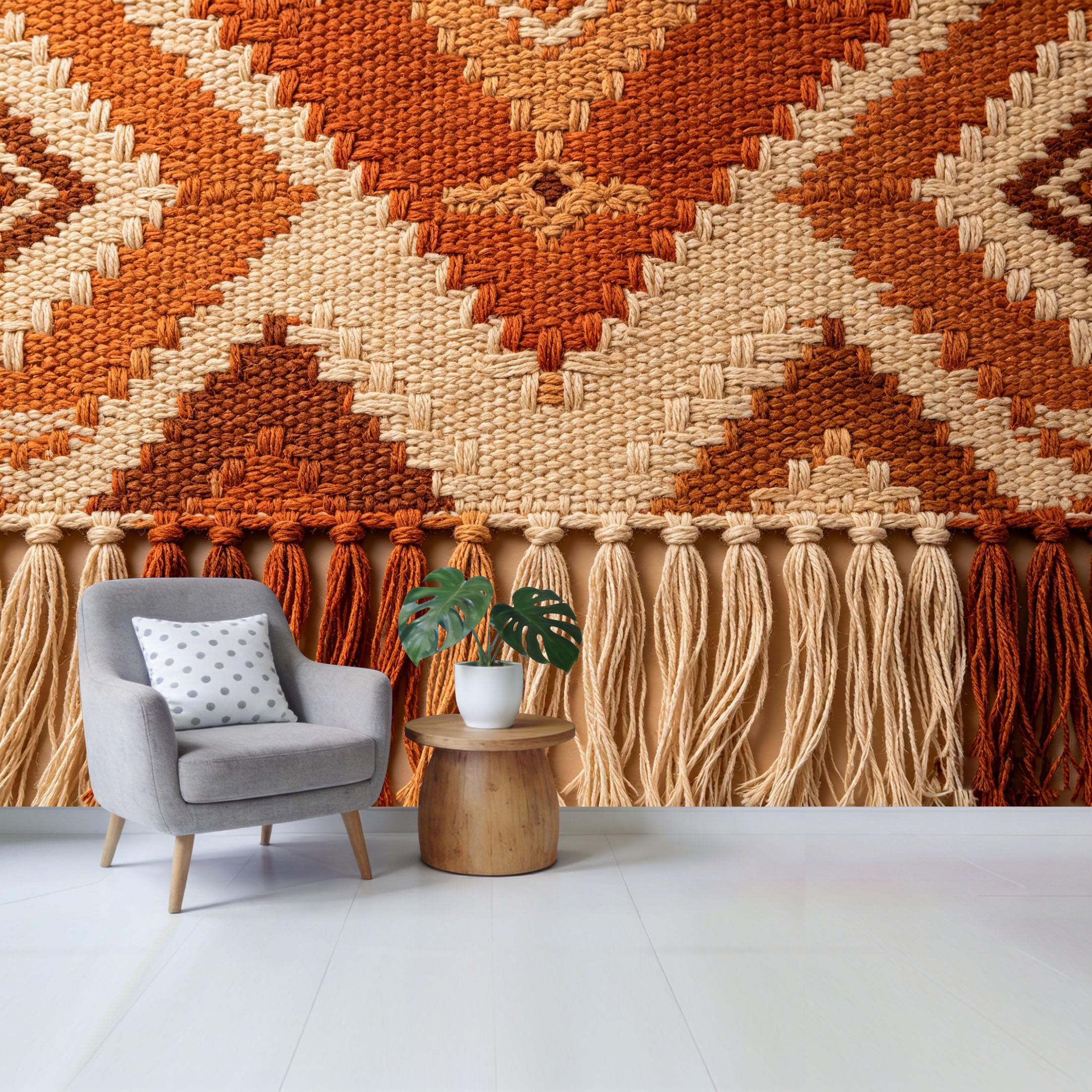 Qzlithotic Yq2605250137 Custom Size Wall Mural Bohemian Geometric Pattern Textured Woven Fabric Tassels Selfadhesive Wall Fabric Removable Wallpaper For Home Office Decor