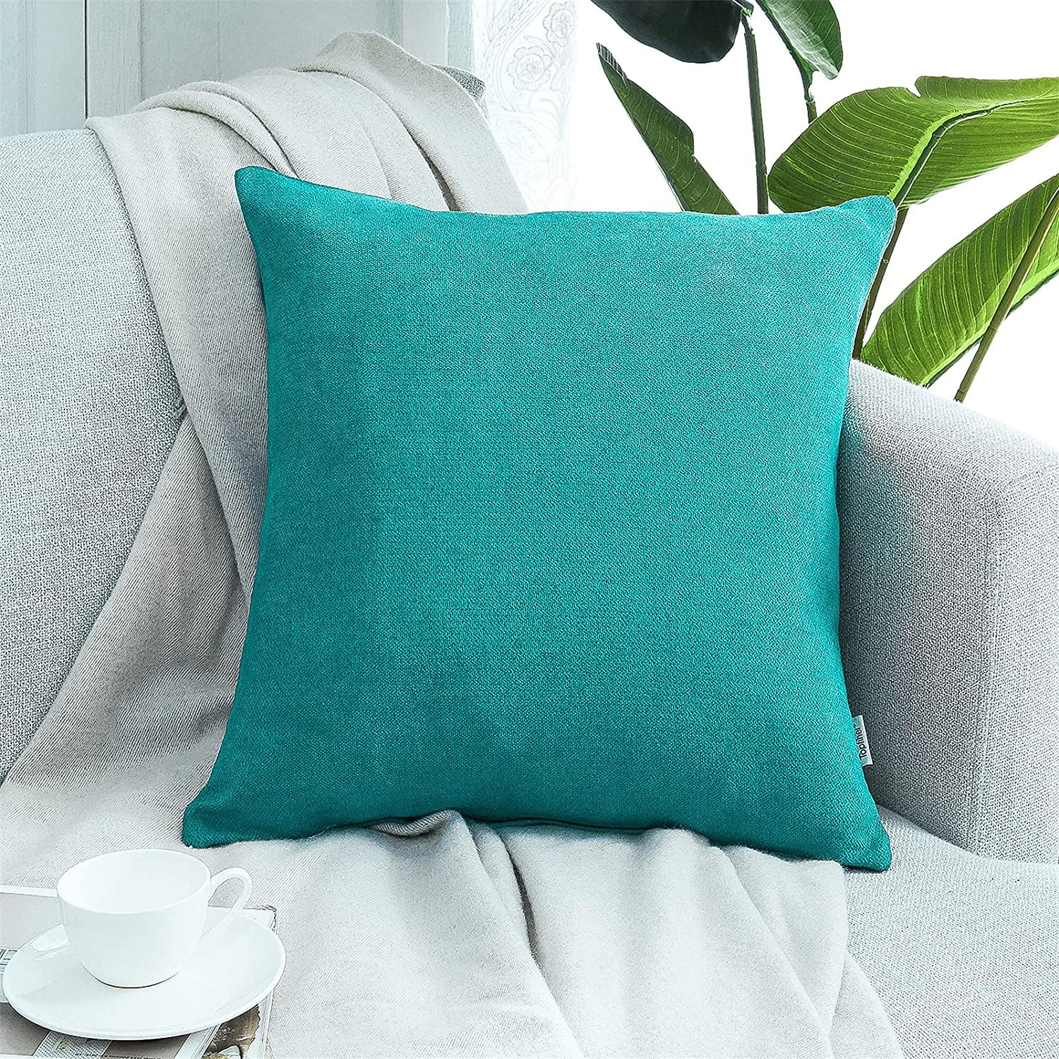 Juego de 2 cojines para sofá con relleno (60 x 60 cm), modelo Nino Chenille tela azul océano, adecuado como cojín de sofá, cojín decorativo, cojín de relleno premium incluido, suave y agradable,