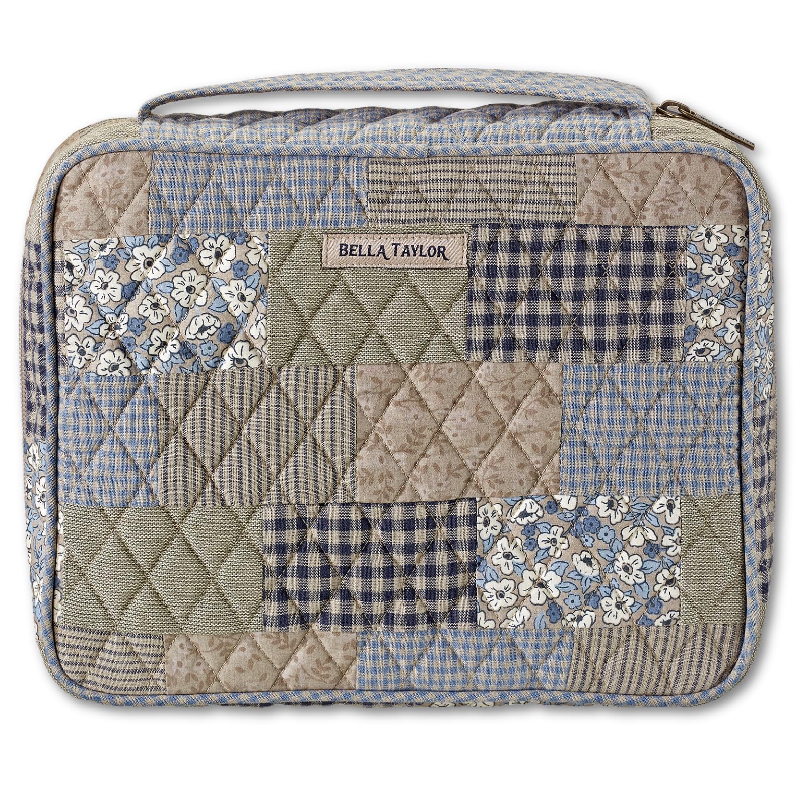 Bella Taylor Quilted Bible Cover for Women - Large Study Bible Case - Khaki Patchwork