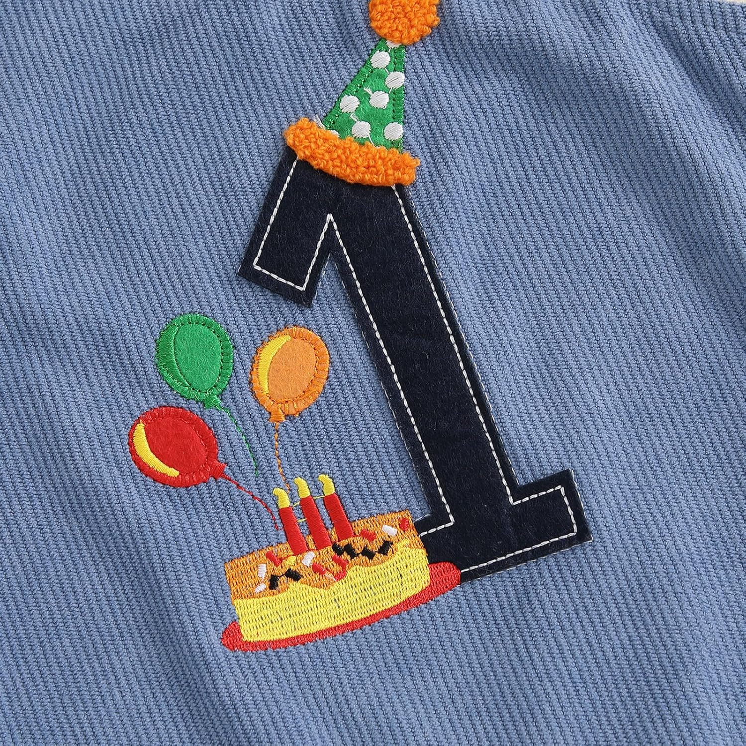 Lamuusaa Toddler Baby Boy Birthday Outfit Sleeveless One Embroidery Birthday Romper Corduroy Jumspuit Cake Smash Outfits - Image 4