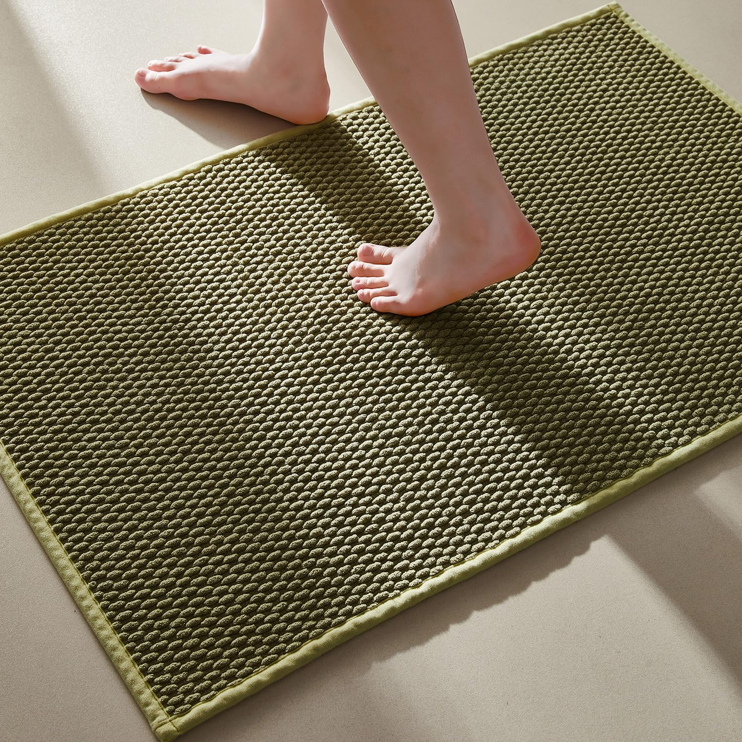Bathroom Rugs Non Slip Washable, Super Absorbent Thin Bath Mat Small Quick Dry Low Pile Bathroom Rug, Sage 16"x24"