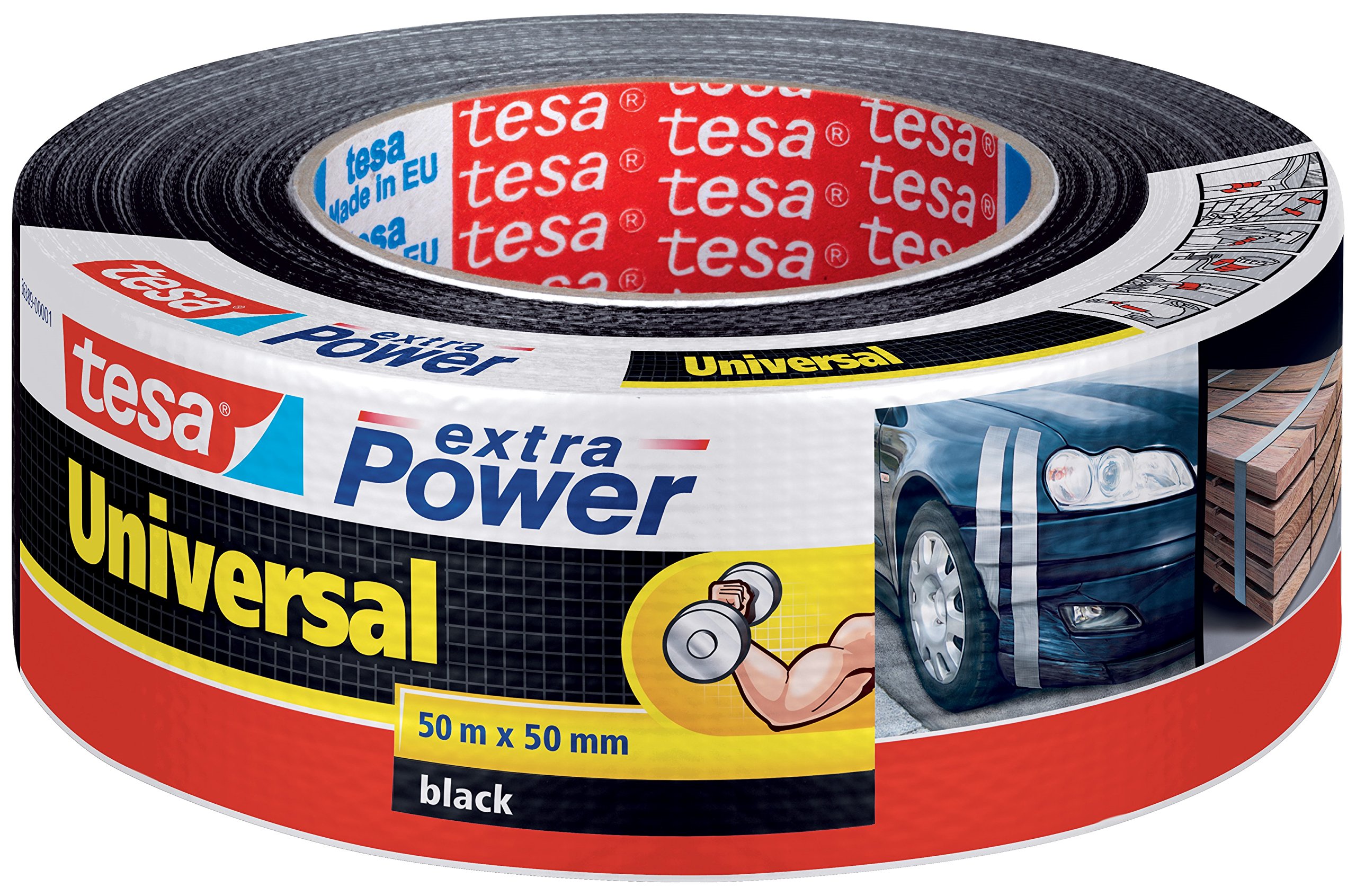 tesa Reparaturband extra Power Universal, gewebeverstärktes Folienband, schwarz (Menge 8, 50m x 48mm)