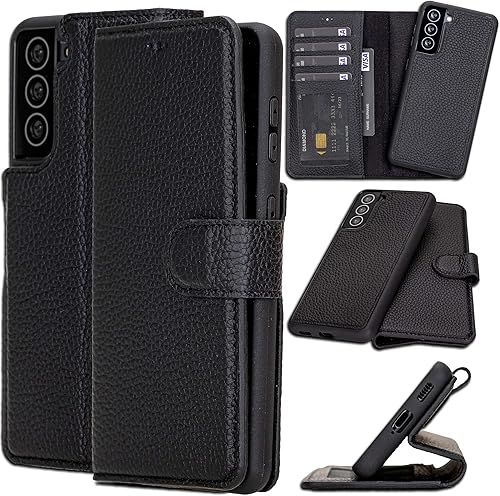 Bayelon Funda para Samsung Galaxy S21, cartera de cuero de grano completo, funda desmontable, funda magnética para teléfono, RFID, funda para