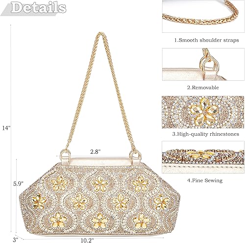 Miniatura 5 de Bolsos de noche de flores Bolsos de embrague de cristales Bolso cruzado de hombro con diamantes de imitación