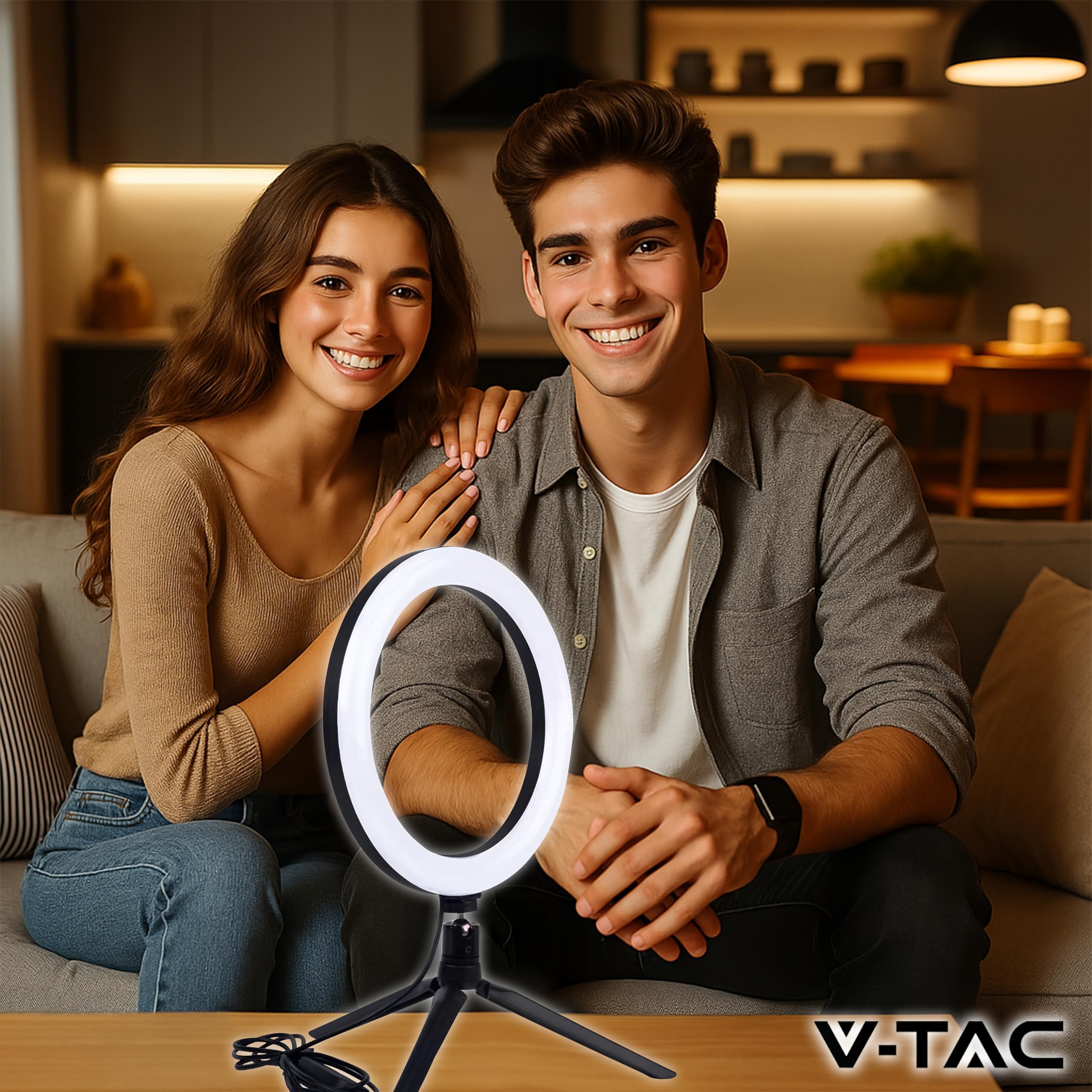 V-TAC Ring Light da Tavolo Regolabile per Selfie, Video, Foto, Tiktok - Lampada Led Anello per Smartphone con 3 Modalità di Illuminazione - Dotato di Treppiede e Pulsantiera - Per Instagram e Youtube
