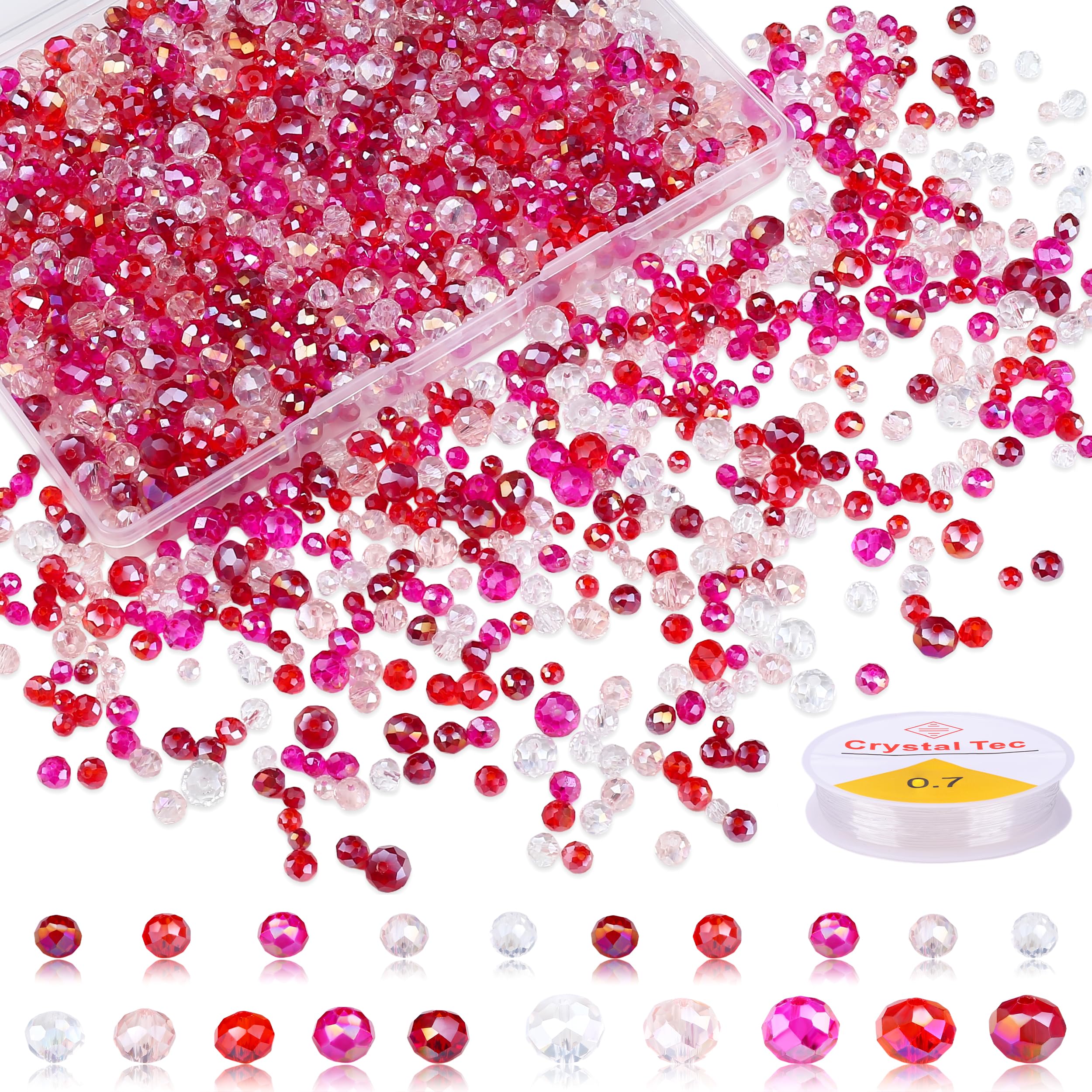 XIANNVXI 1100Pcs Faceted 4/6/8mm Rose Red Glass Beads for Jewelry Making — image 1
