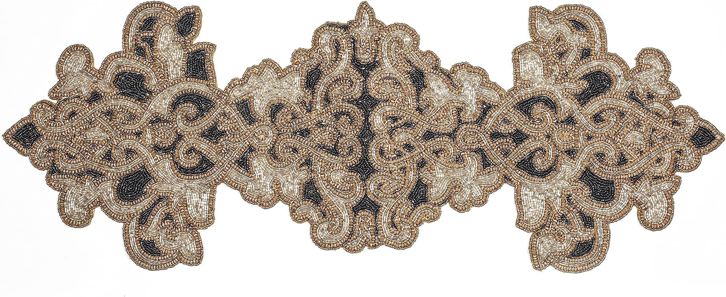 Hand Made Beaded Table Runner Inch in Mini Paisley Design Teal Silver Gold Colors,Produced by Skilled Village Artisans in India - A Beautiful Complements to Dinner