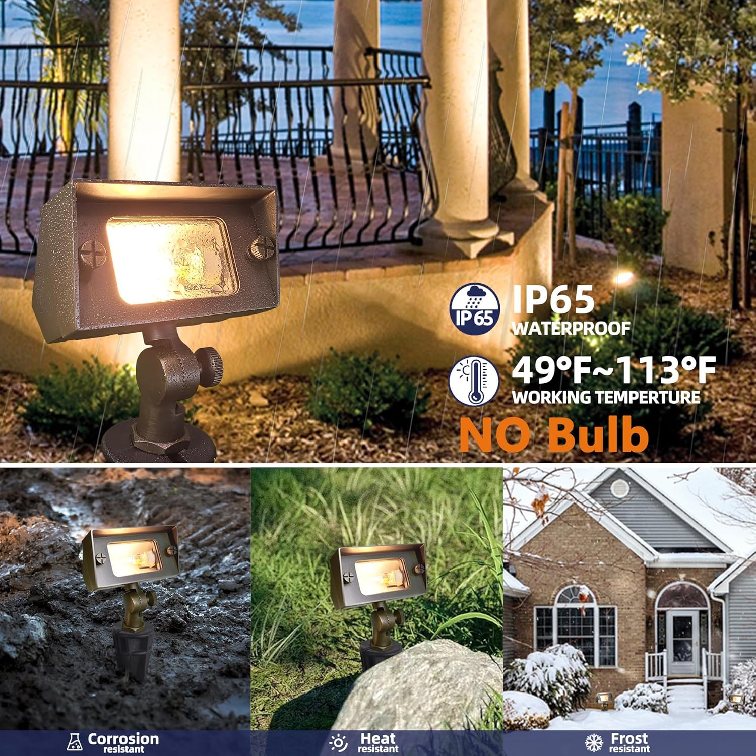 Cast Brass 12V Flood Light, Low Voltage Flood Light Outdoor with Adjustable Knuckle Mount, Without Bulb, Waterproof Landscape Lighting of Outdoor Wall, Garden or Yard(1-Pack Without Bulb)