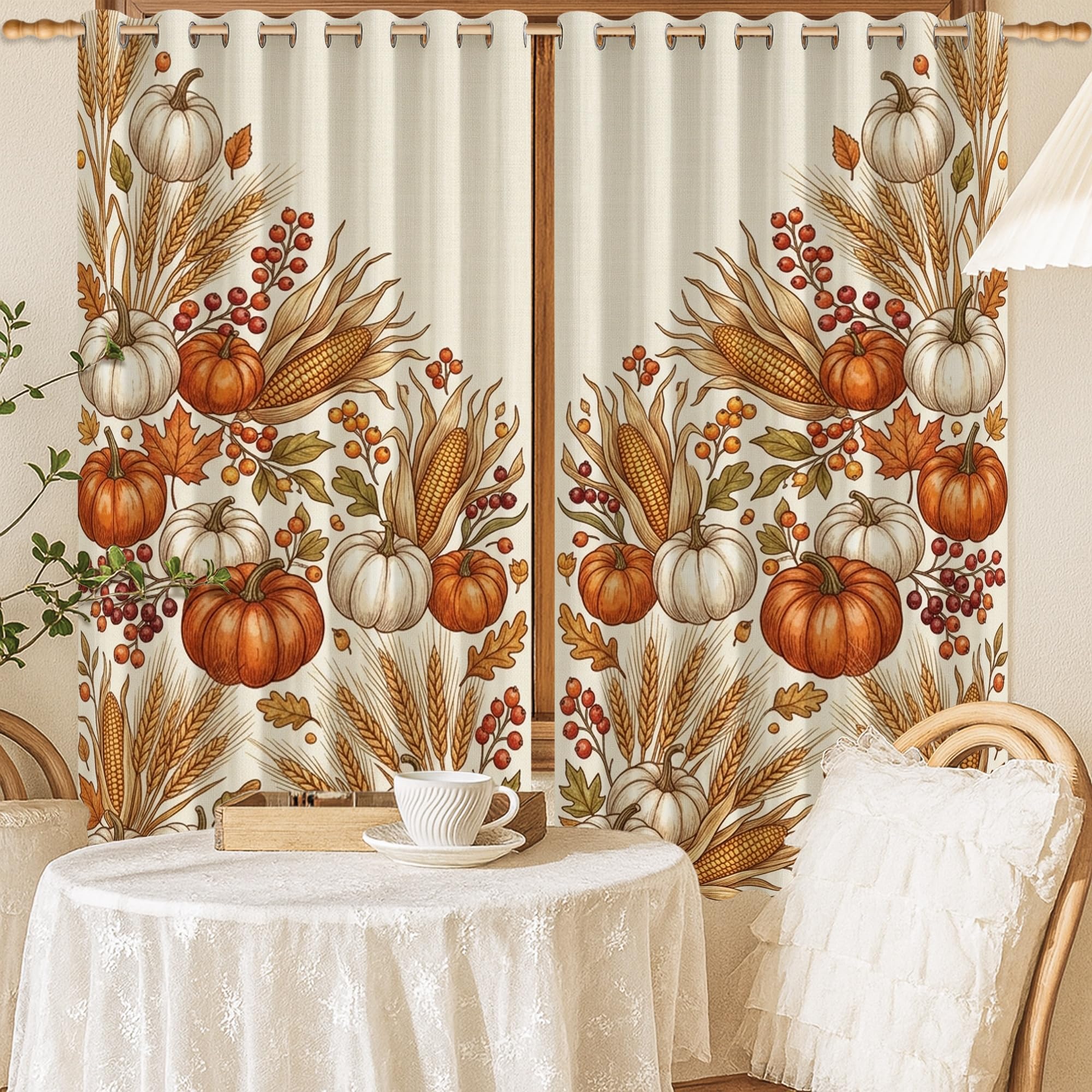 Rideaux occultants automne pour cuisine et salon à motif de blé rustique