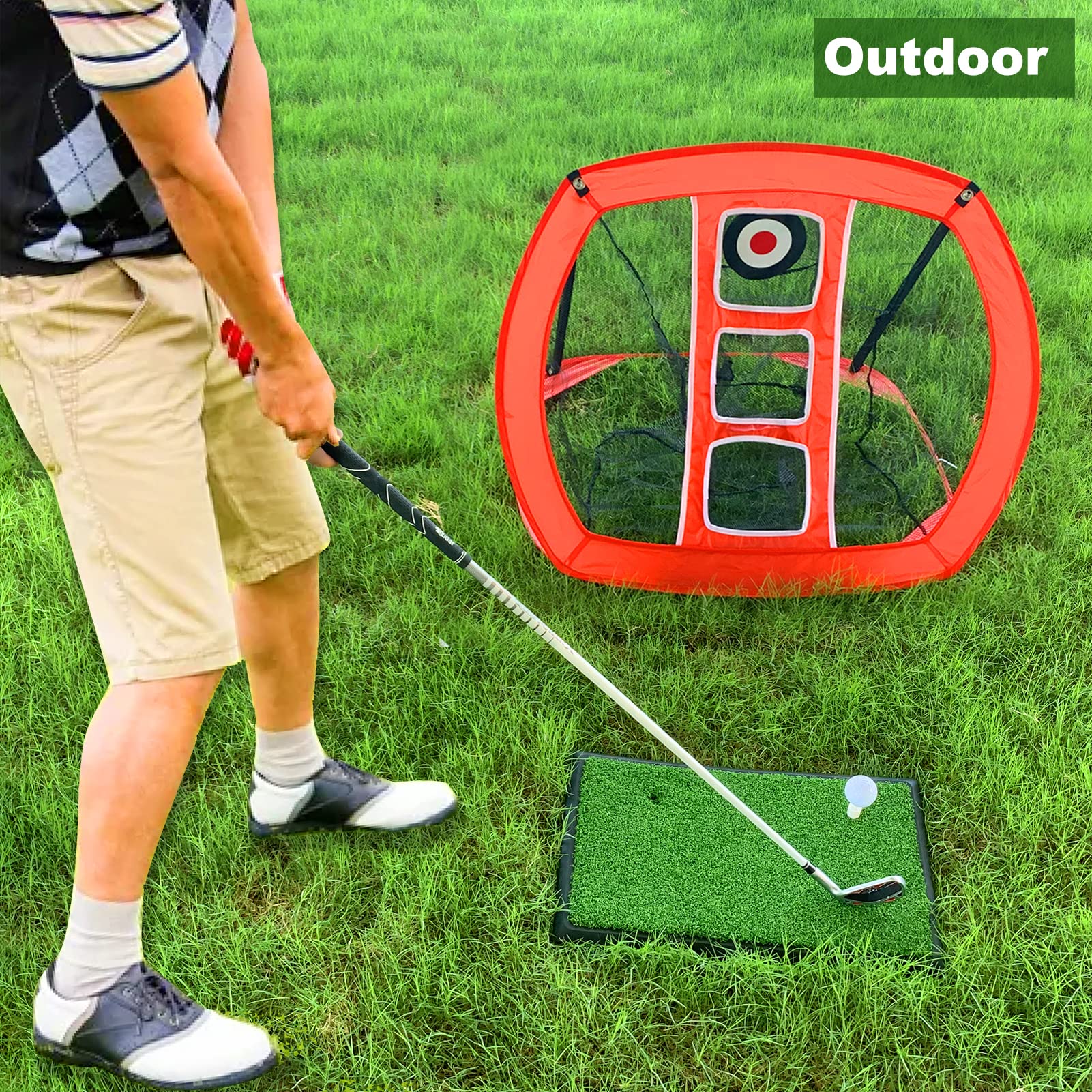 Chipping-Netz, Pop-Up-Golf-Übungsnetz Mit 2 Schlagmatten, 12 Übungsbällen und Tees - Zubehör für Hinterhof, Outdoor, Indoor