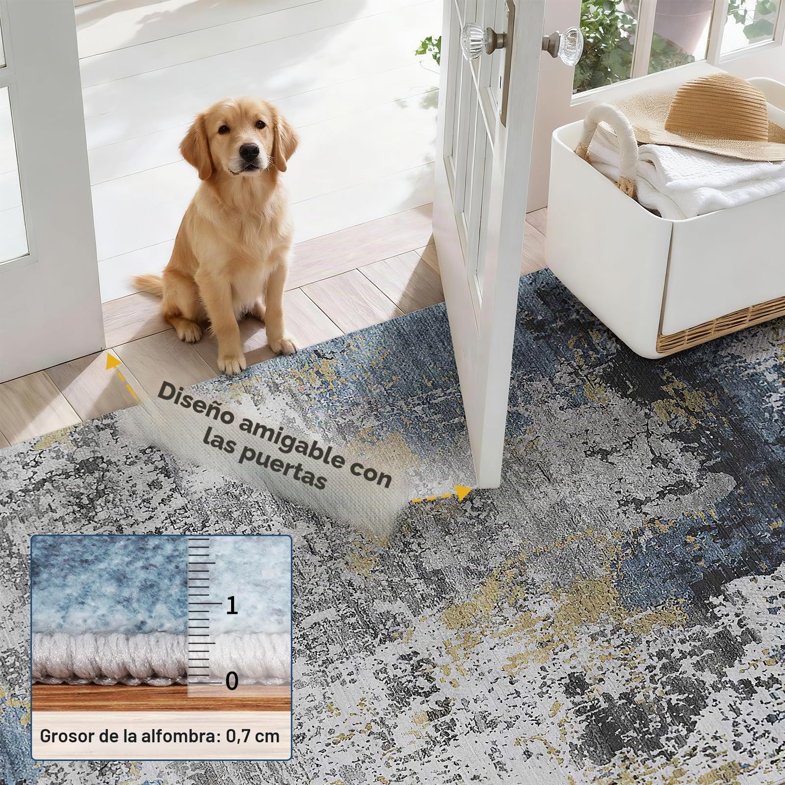SOANNY Alfombra 160x230 cm, Moderno Abstracto, Super Suave, Lavable, Antideslizante, Azul Marino-Dorado