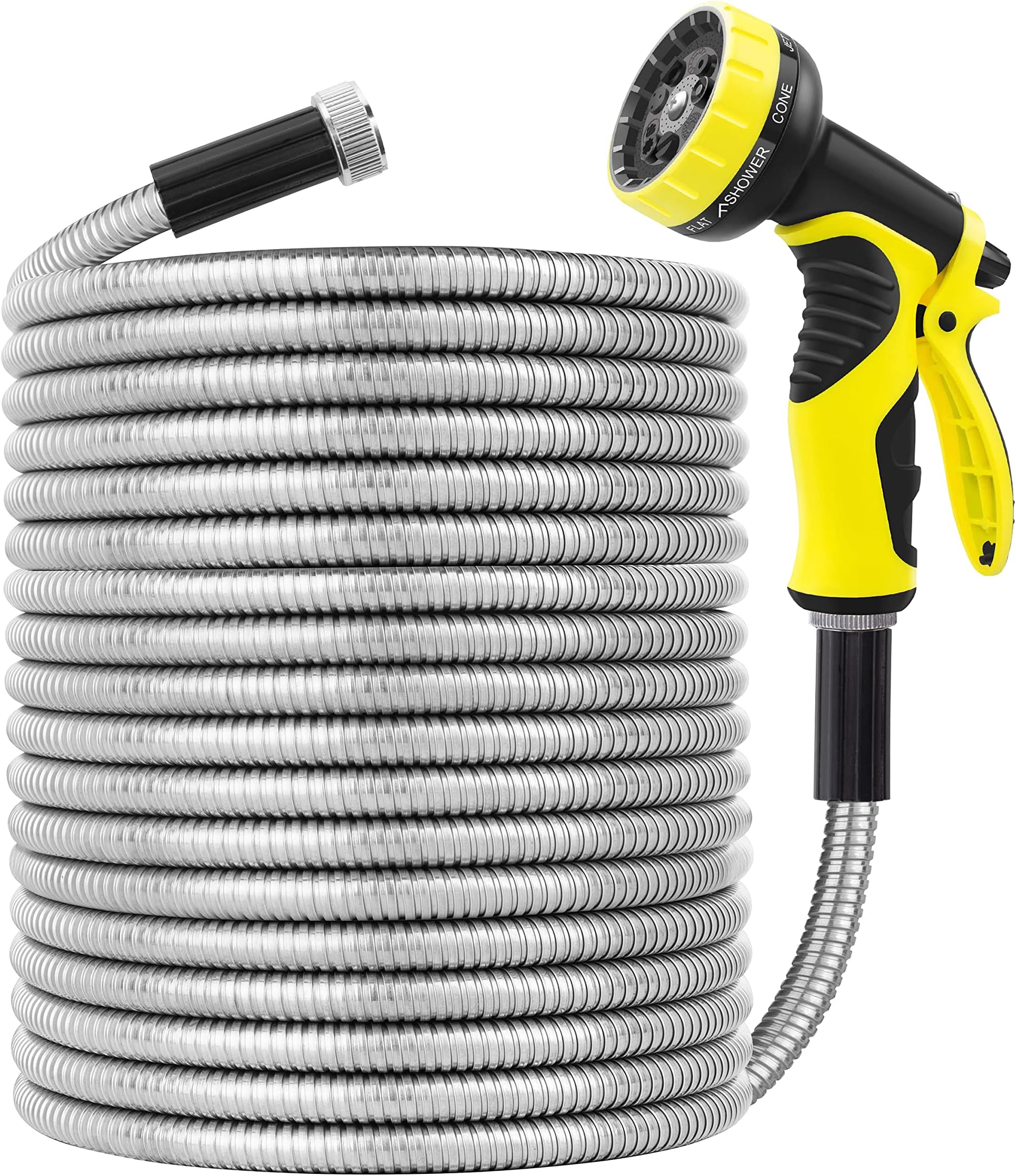 FIENVO Metal Garden Hose 100ft with Super Tough and 304 Flexible Stainless Steel Garden Hose,Heavy Duty Water Hoses Outdoor,No Kinks and Tangles (100FT)