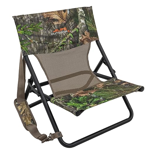 ALPS OutdoorZ Turkey Hunting Chair with Foldable Low Profile Design, Mossy Oak Obsession Camo, Durable Steel Frame, and Padded Shoulder Carry Strap, Regular