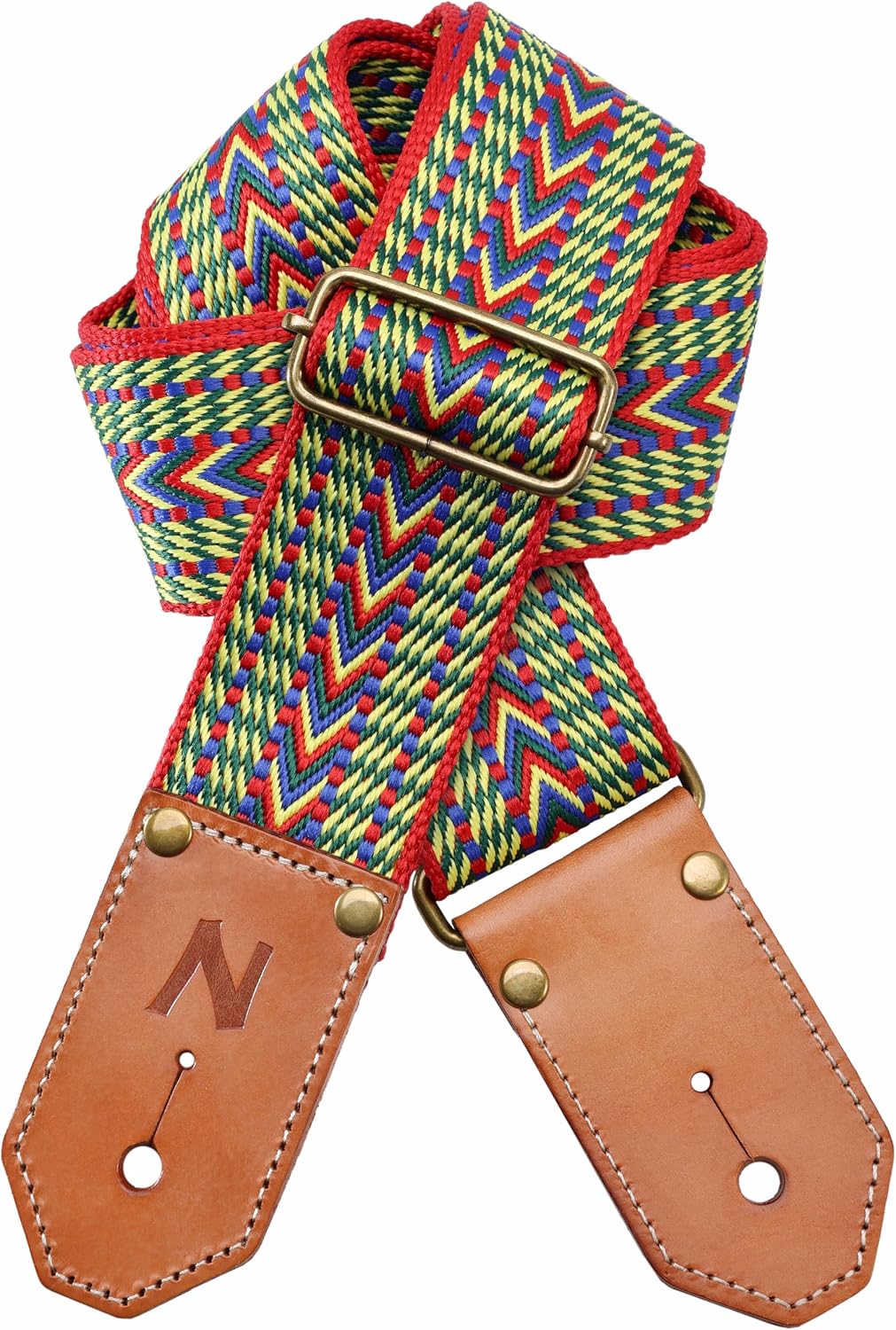 Nefelibata Woven Guitar Strap with Thicked First Layer Vegetable Tanned Cowhide Leather Ends for Acoustic, Bass, Electric