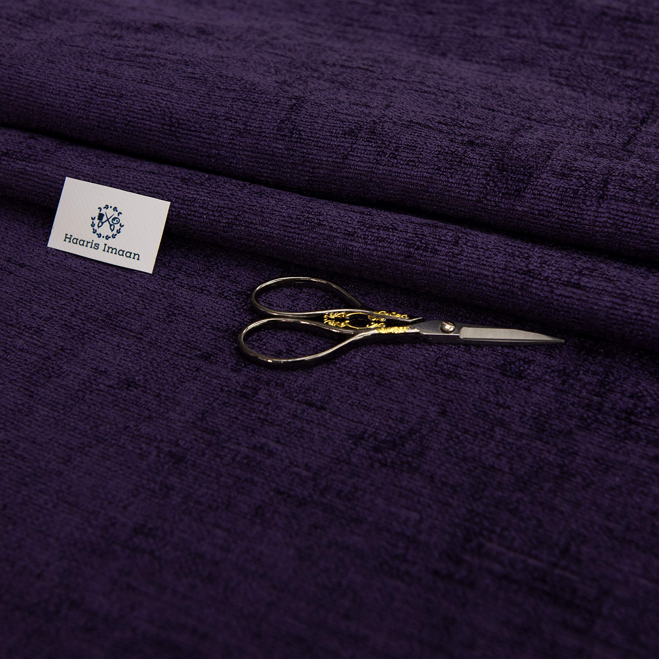 Haaris Imaan Soft Plain Chenille Velvet Upholstery Fabric | Fire Retardant | Shimmery Look | Fabric Per Metre | Curtain, Cushion, Reupholster, Soft Furnishings, Sofa (Purple)