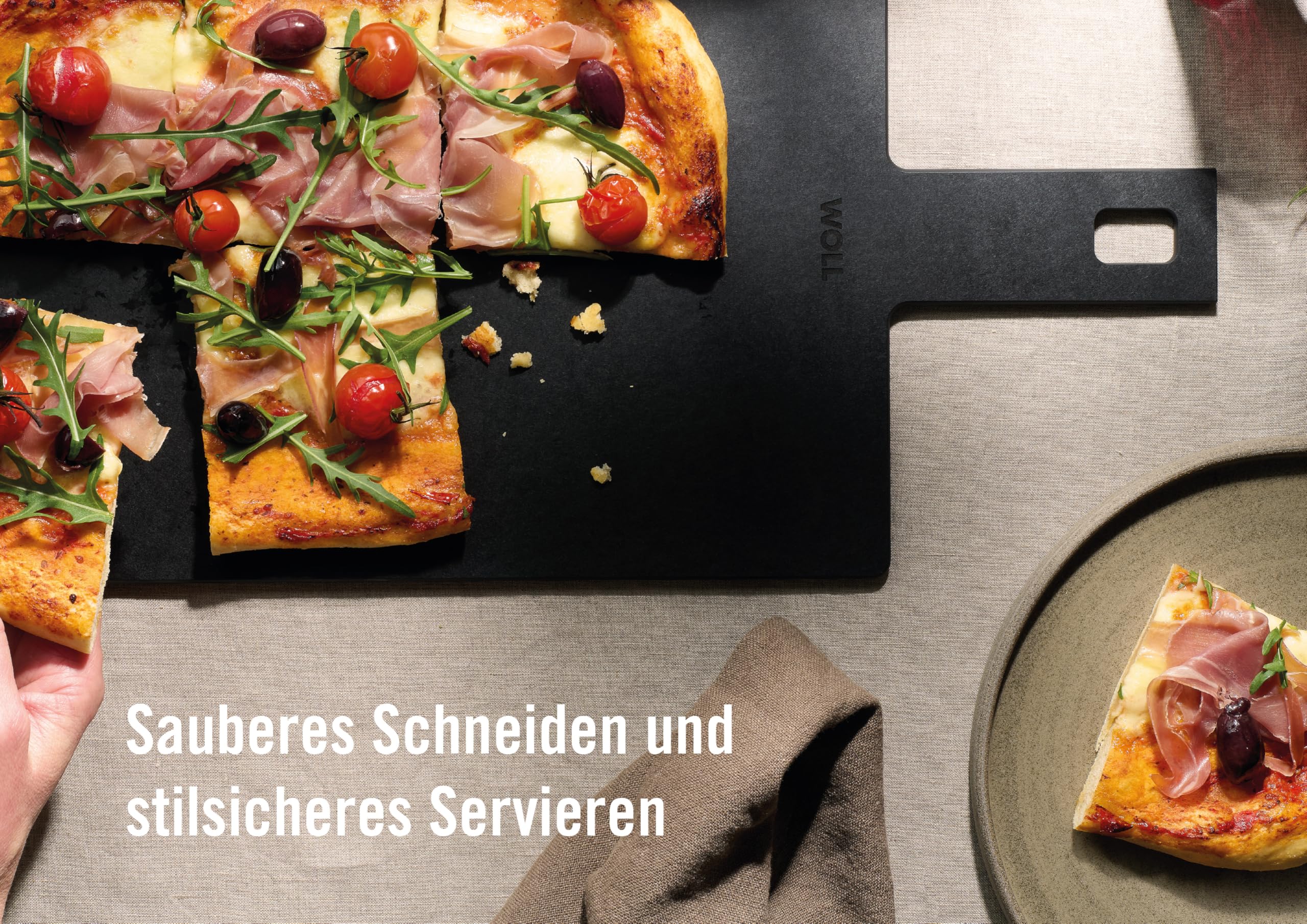 Woll Cut & Serve Schneidebrett-Set mit Halter, 4-tlg, aus FSC-zertifiziertem Papierverbundstoff, BPA- und VOC-frei, Hitzebeständig bis 175°C, spülmaschinenfest, mattschwarz, Grau