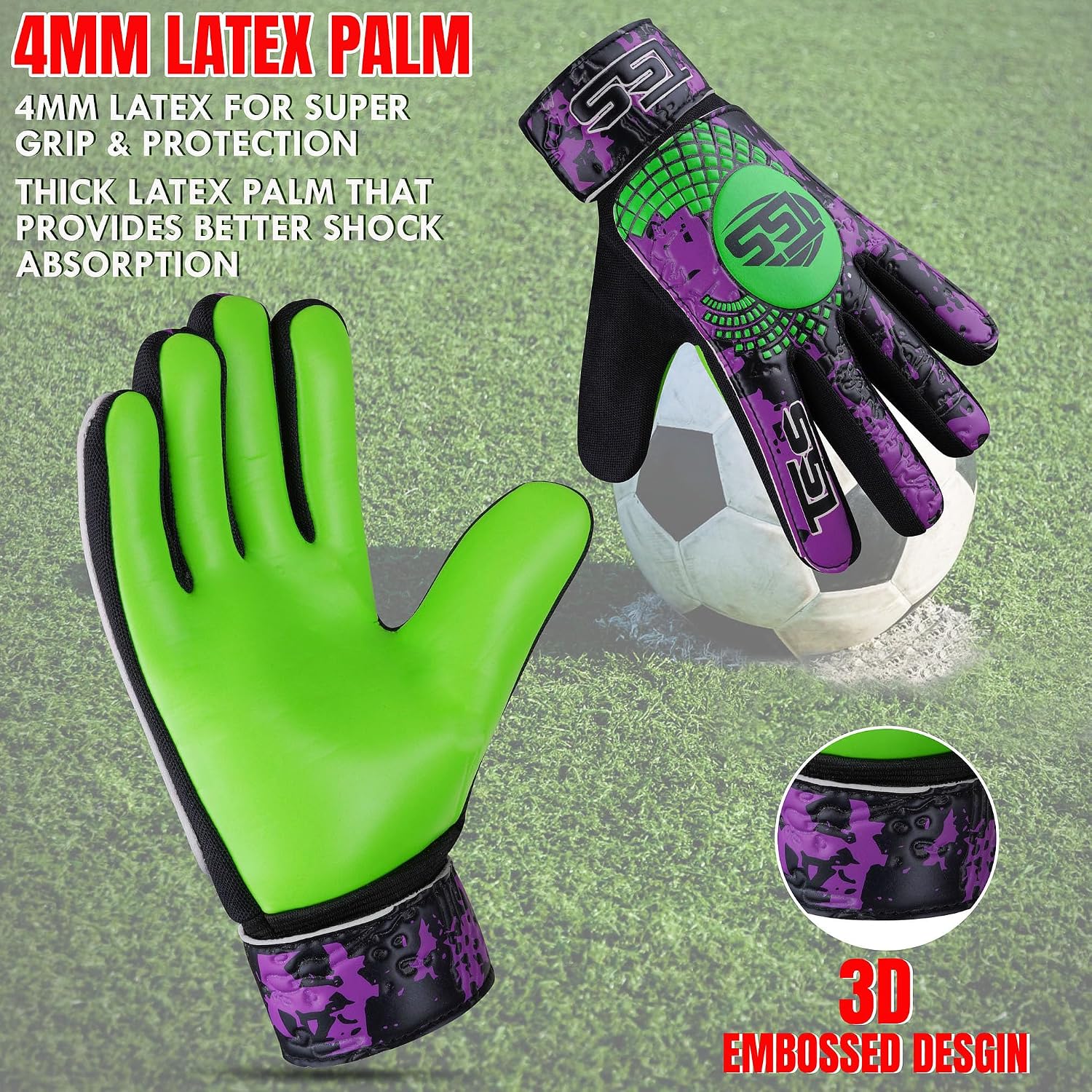 Soccer Goalie Gloves for Kids Boys Children,Youth & Adult Football Goalkeeper Gloves with Double Wrist Protection and 4mm Latex Anti-Slip Strong Grips Palm