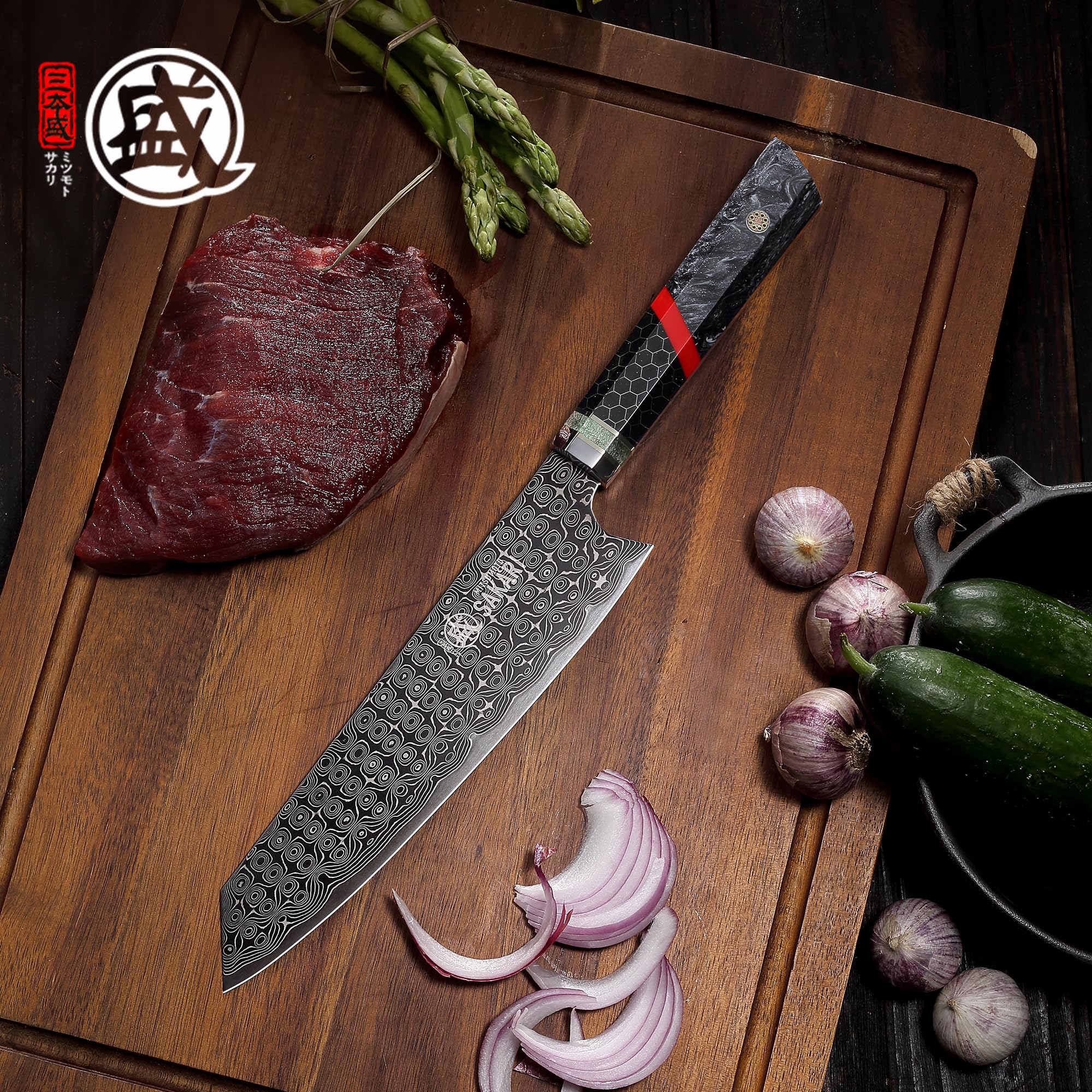 MITSUMOTO SAKARI Cuchillo Kiritsuke Japonés, 20 cm Cuchillos Cocina Damasco