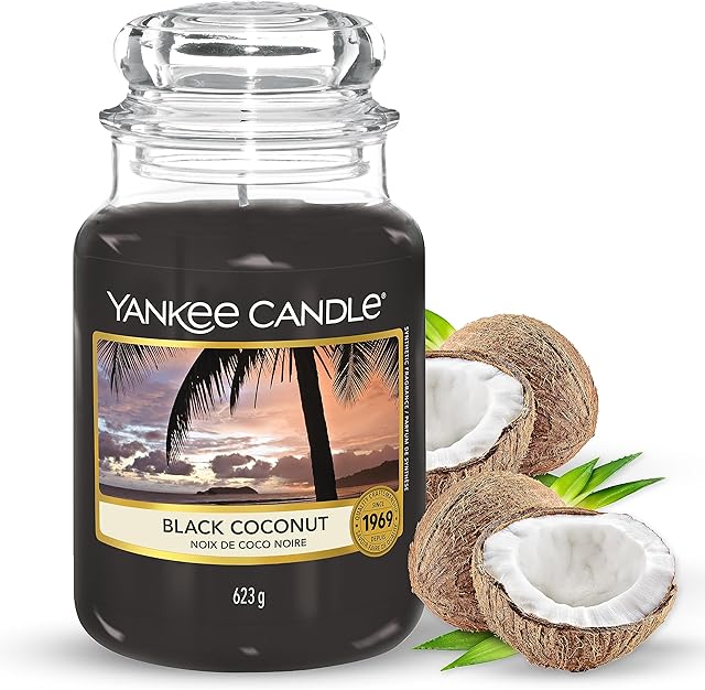 Yankee Candle, Scented Candle, Black Coconut Large Jar Candle, Burn Time: Up to 150 Hours