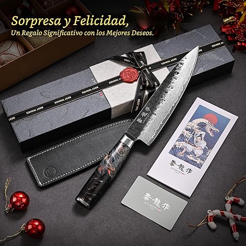 Miniatura 2 de Cuchillo de chef japonés, cuchillo de cocina de damasco de 8 pulgadas con núcleo de acero VG10, cuchillos de cocina profesionales forjados negros