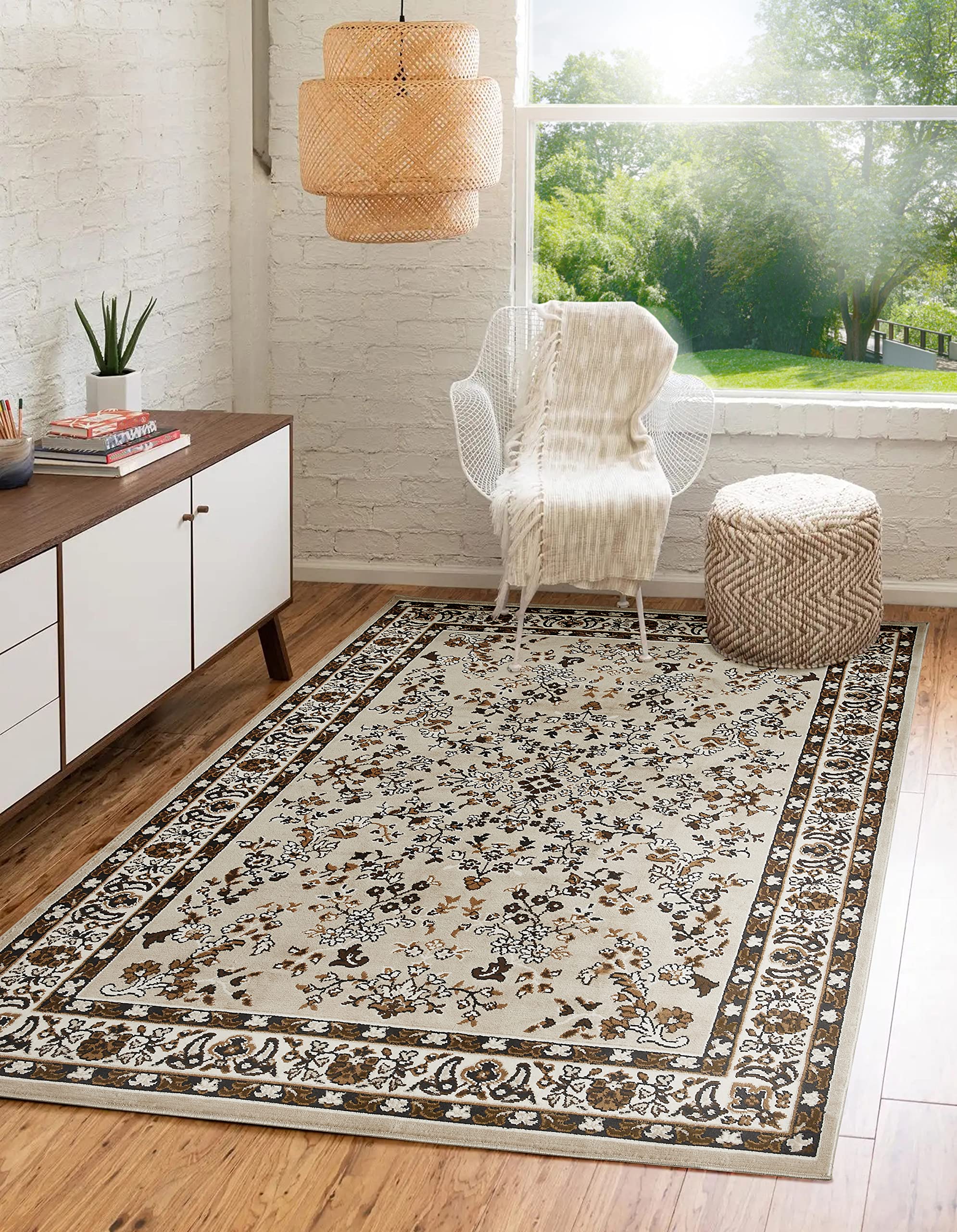 Andiamo Tappeto Orientale - Salotto e Camera da Letto, Decorazione Orientale, Easy-Care, Motivo Senza Tempo, 120 x 170 cm, Beige