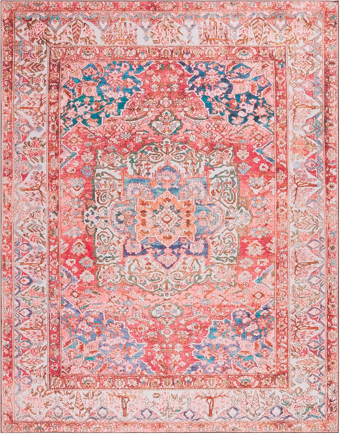 SAFAVIEH Washable Rug Tucson Collection - 8' x 10', Rose & Beige, Slip Resistant & Easy to Clean, Ideal for Living Room, Bedroom, Dining Space (TSN122R)