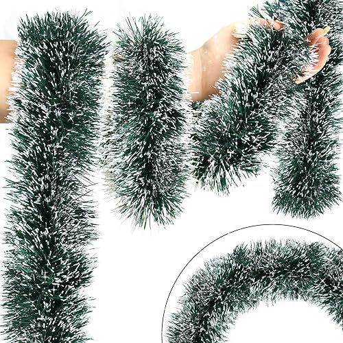 SURCVIO Guirnalda de oropel de Navidad verde de 50 pies Guirnalda metálica de oropel giratorio para decoración de árbol de Navidad, decoración de