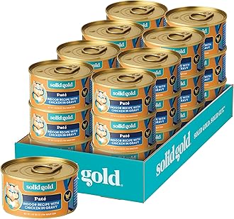 - Solid Gold Wet Cat Food Pate for Indoor Cats - Healthy Canned Cat Food Pate w/Real Chicken, Omega Fatty Acids, Vitamins & Minerals - Grain Free & Gluten Free Can Meals for Cats & Kittens - 24ct/3oz