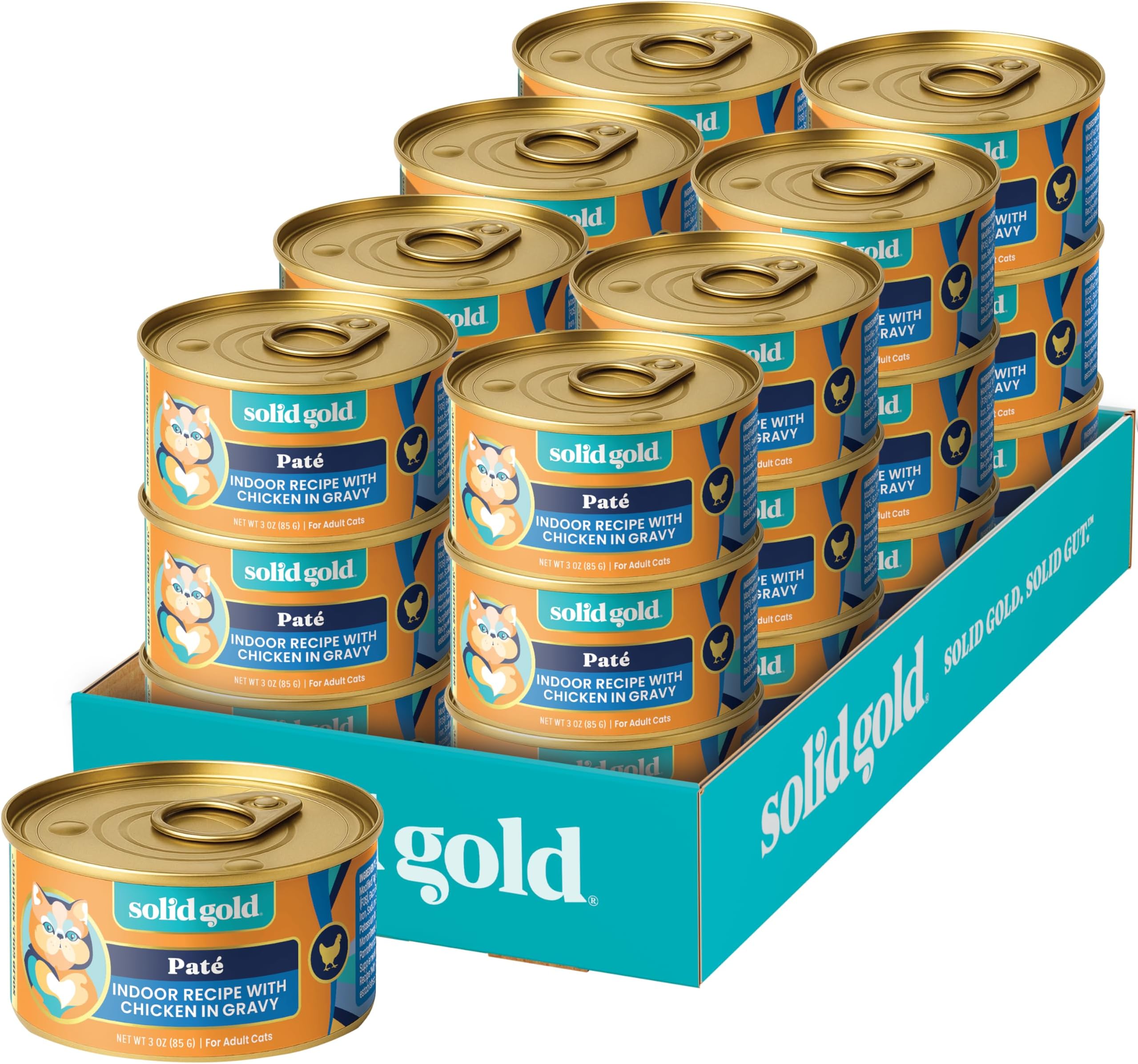 - Solid Gold Wet Cat Food Pate for Indoor Cats - Healthy Canned Cat Food Pate w/Real Chicken, Omega Fatty Acids, Vitamins & Minerals - Grain Free & Gluten Free Can Meals for Cats & Kittens - 24ct/3oz
