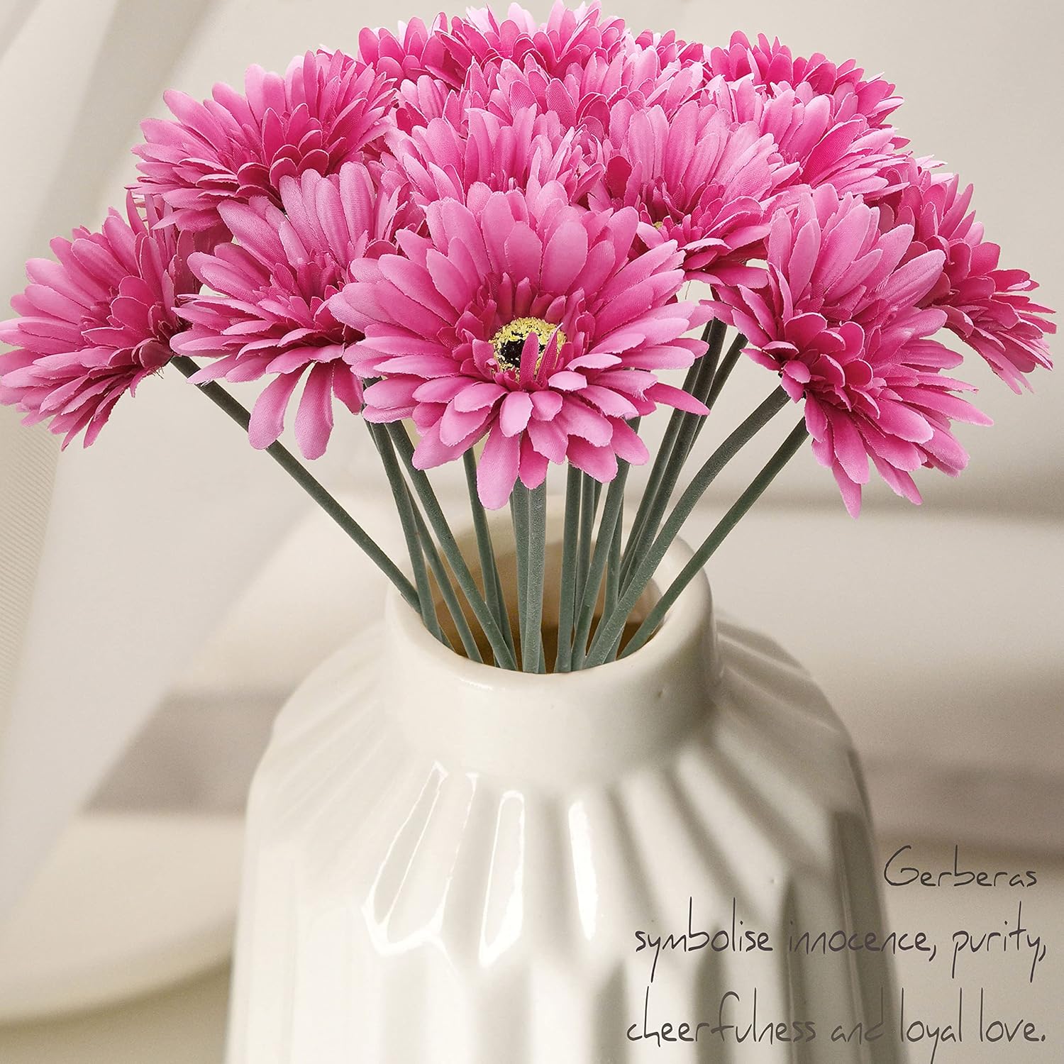 12pcs Artificial Gerbera Daisies,22 Inch Long Stem Silk Daisy Flowers,Realistic Artificial Flower Mums for Home Décor Centerpiece Wreath Supplies Wedding Bouquet,Dark Pink