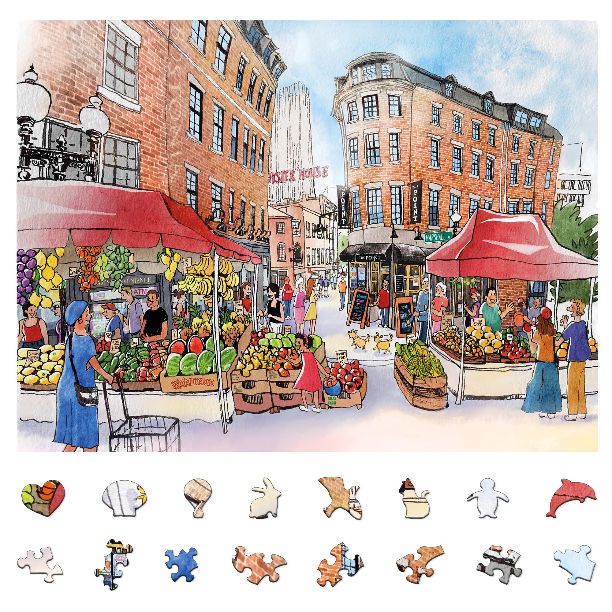 Graphinee 1000 Pieces Jigsaw Puzzles for Adults, Boston Bazaar Puzzle, Unique Shape Puzzles for Family Friends Challenging Games — image 1