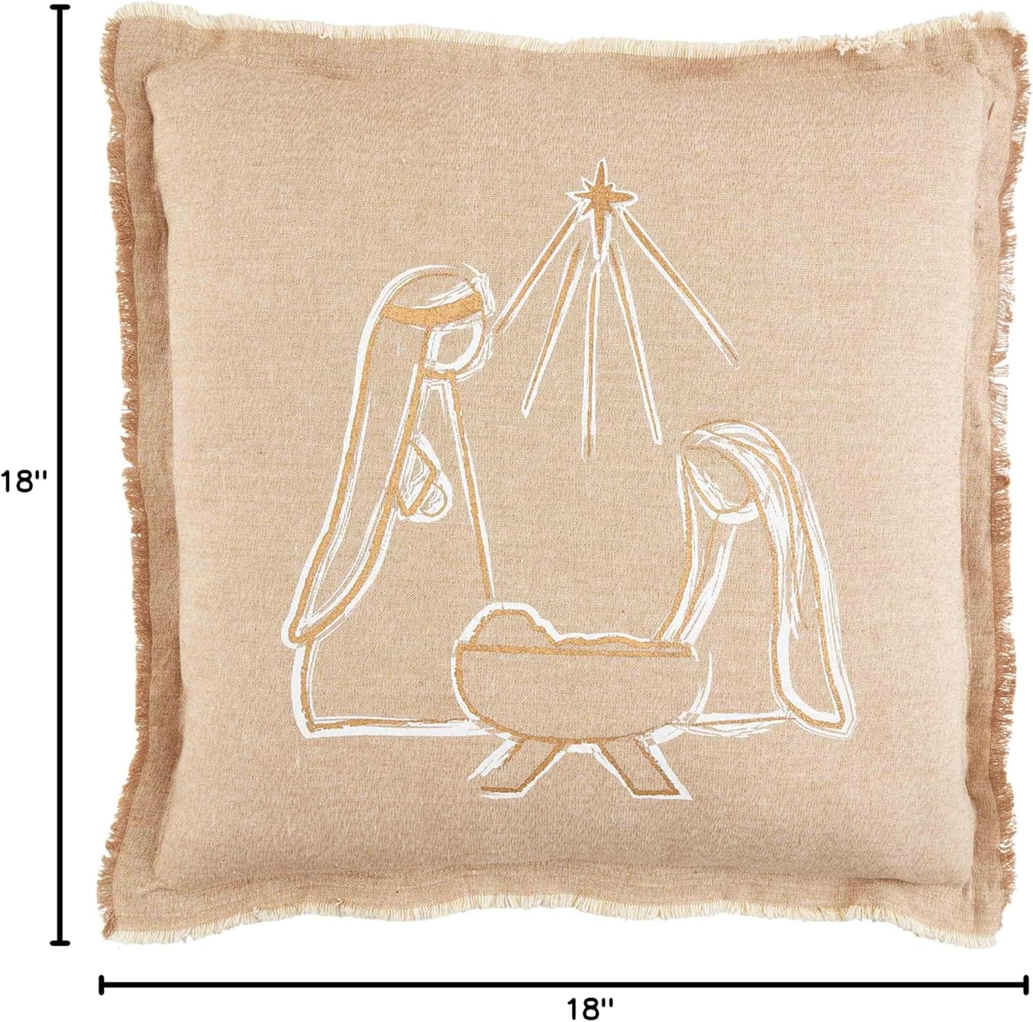 Mud Pie Gold Printed Nativity Pillow, 18" x 18"