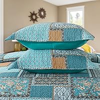 Vista 184 de VAPUTAR Juego de ropa de cama tamaño Queen – 3 piezas, edredón bohemio, colcha reversible ligera para dormitorio de granja (floral)