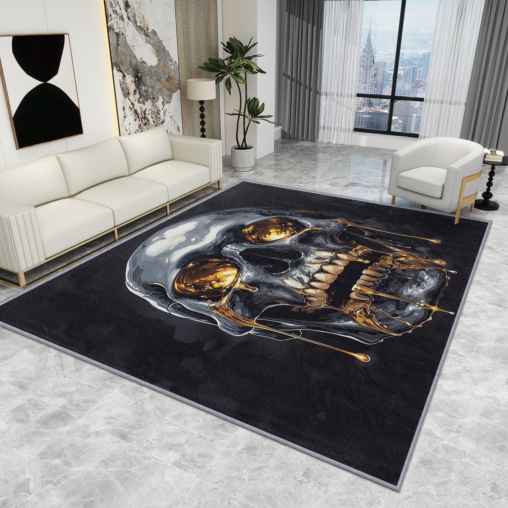 Large Skull Rug - Skull Rug - Gothic Skeleton Rugs, Goth Horror Scary Carpet, Washable Rug Non Slip Low Pile Soft Small Area Rugs, Skull Home Decor Gifts, 50 X 80 cm