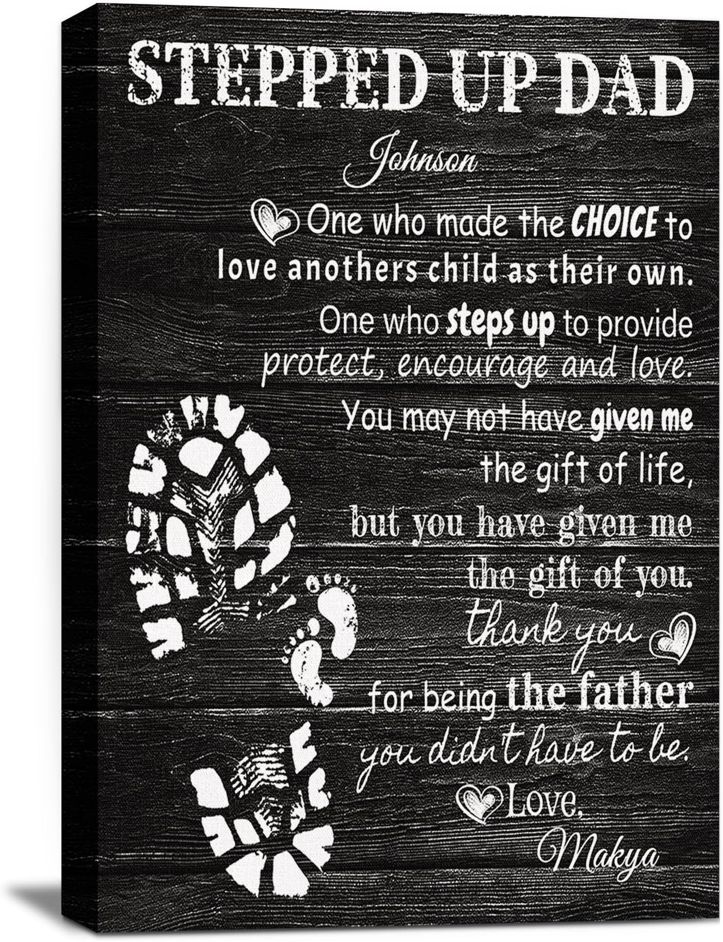 Custom Rustic Wood Stepped Dad Canvas Prints With Name, Personalized Father's Day & Birthday Gift Idea, Canvas Wall Art For Living Room
