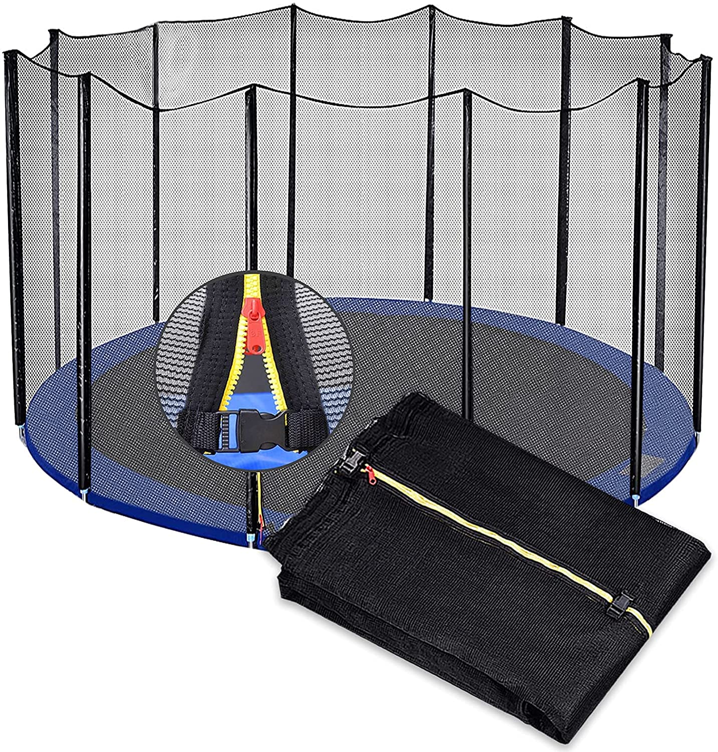 Rete di sicurezza per trampolino resistente, resistente agli strappi, adatta a 6/8/12 pali da 153-488 cm, massima protezione per bambini, resistente alle intemperie, facile da installare, soluzione di