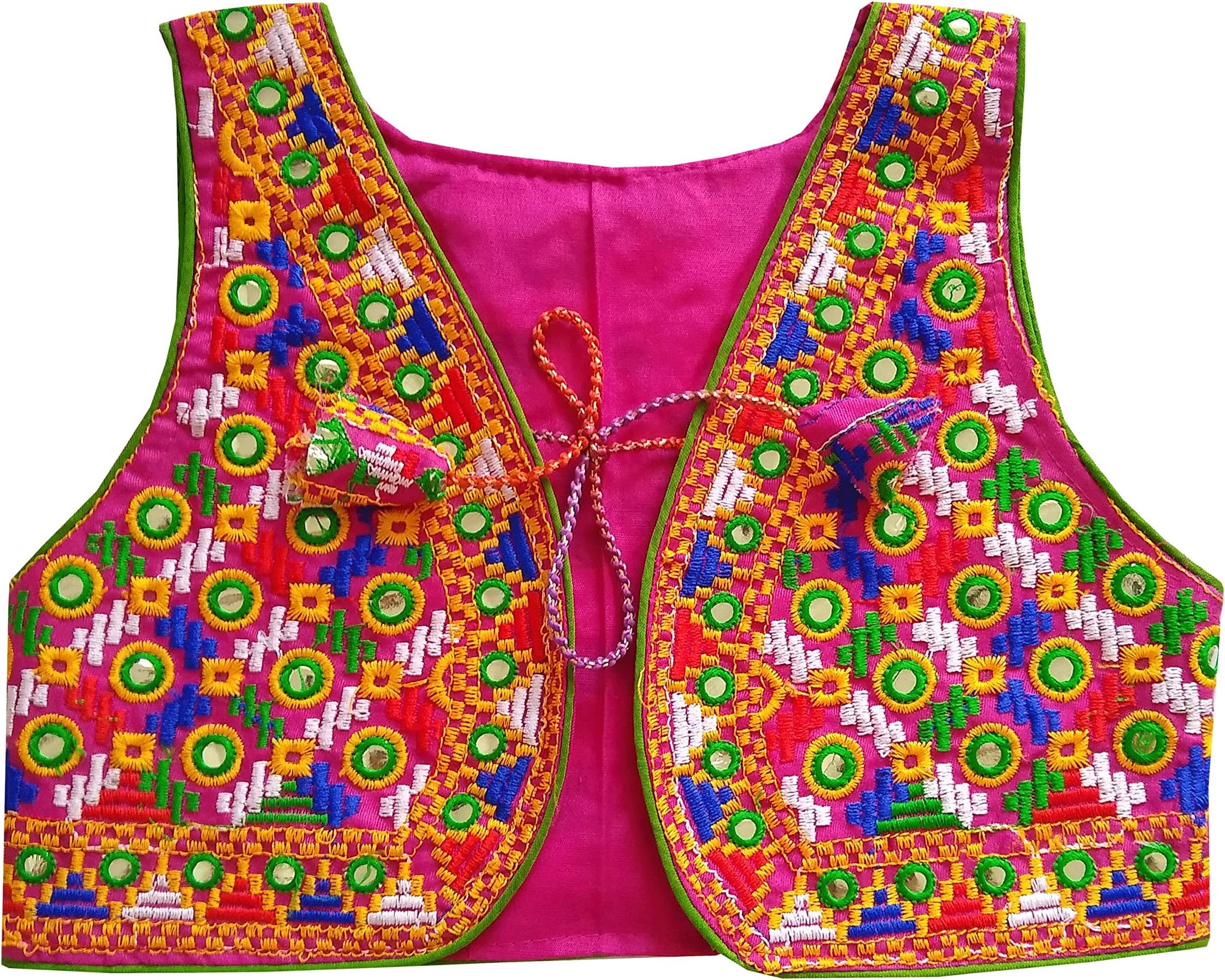 Nandi Kids Cotton Indian Kutch Embroidered Banjara Sleeveless Kids Koti Pink 26
