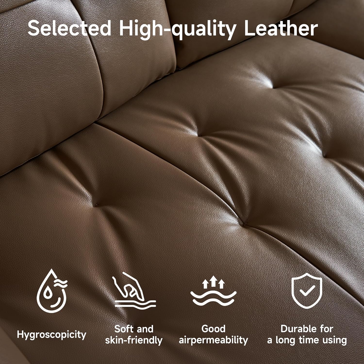 122" Luxury Top Grain Leather Sofa Couch, Modern Couch with Solid Wood Frame & High-Density Foam, Hand-Tufted Genuine Leather 3-Seater,Wide Seater for Living Room, Office (Brown)