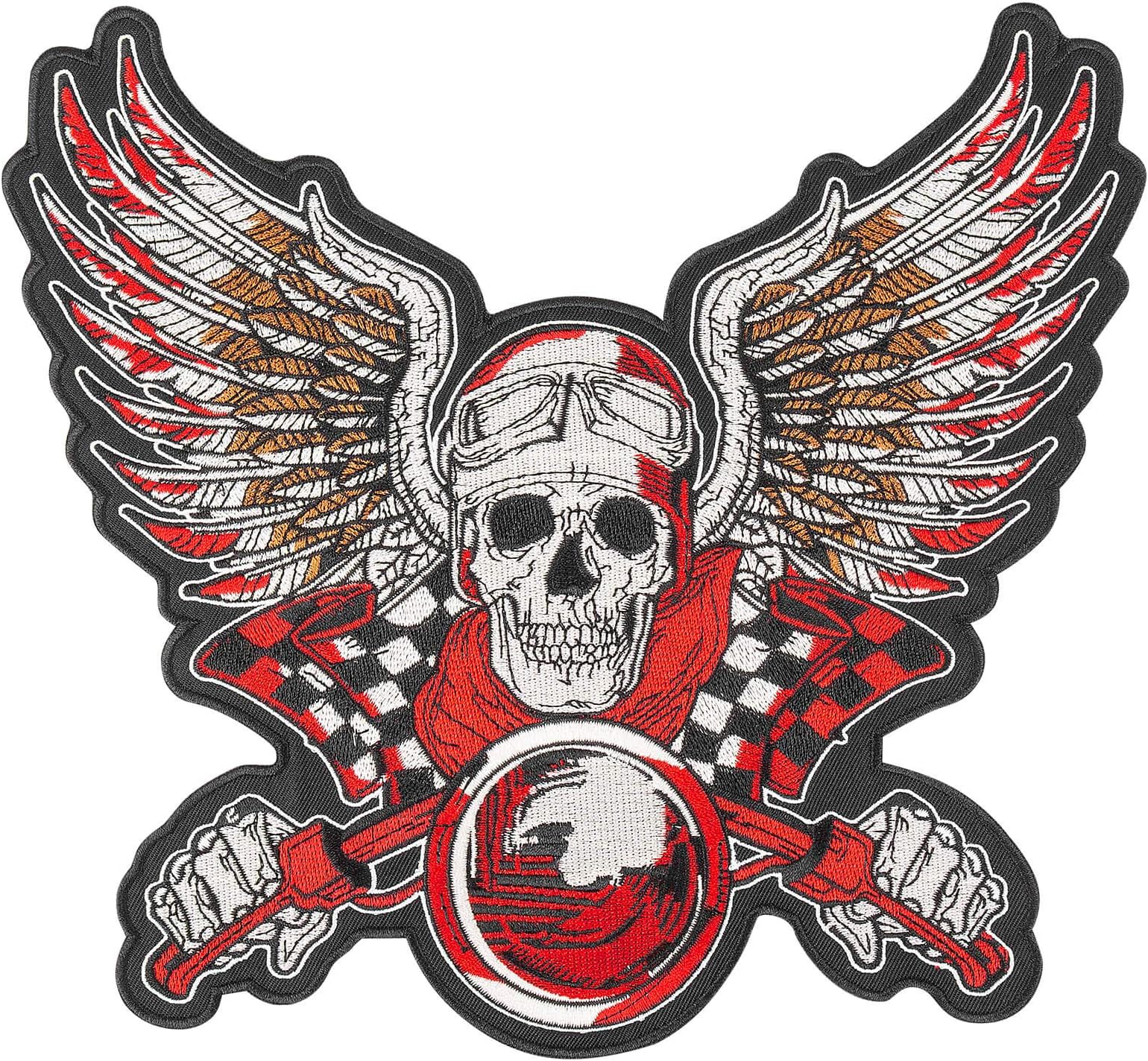 GodEagle 11"Wx10"H Skull Punk Rocker Rider Motorcycle Biker Patches Name Jacket Patches Appliqued Iron on/Sew on Embroidered Patches on Back Black Iron on Fabric