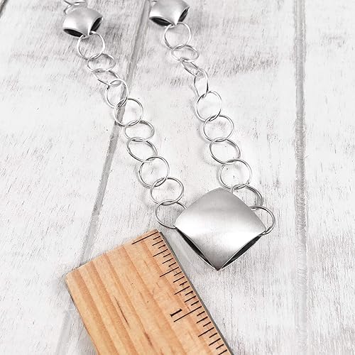 Miniatura 4 de Handmade Link Statement Necklace, Square Cushion Shapes, Sterling Silver 925 Satin and Polished Finish, Dark Oxidized Interior, Reversible, 53